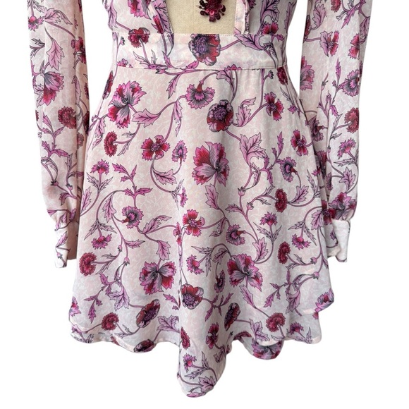 NWT For Love & Lemons Agnes Floral Plunge Mini Dress in Soft Rose XS - Picture 8 of 15